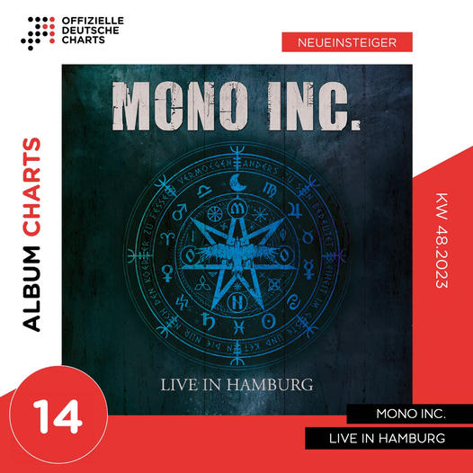 MONO INC. steigen mit Live In Hamburg in die Top100 der offziellen deutschen Album-Charts ein.